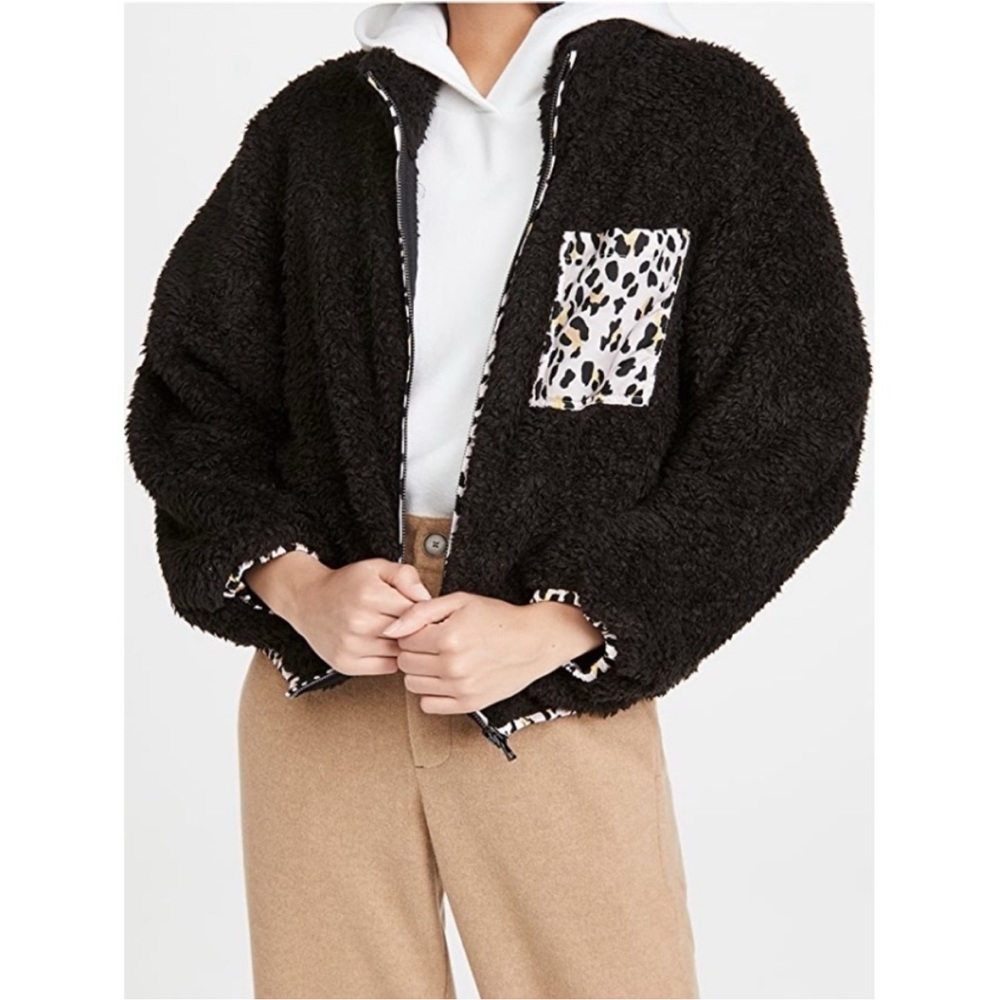 NWT PLUSH Lounge x Revolve Cheetah Trim Fleece Sherpa Jacket Size Small - Picture 2 of 8